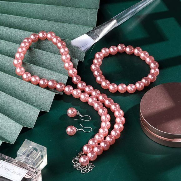New Faux Pearl Jewelry Set Simulated Pearl Necklace Bracelet Earrings fo… - Picture 5 of 8